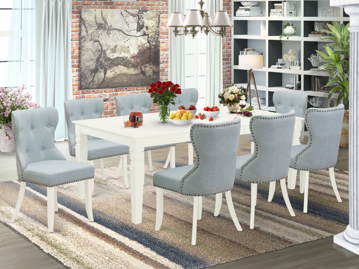 Logan Kitchen Table Set - Linen White & Baby Blue, Set of 8