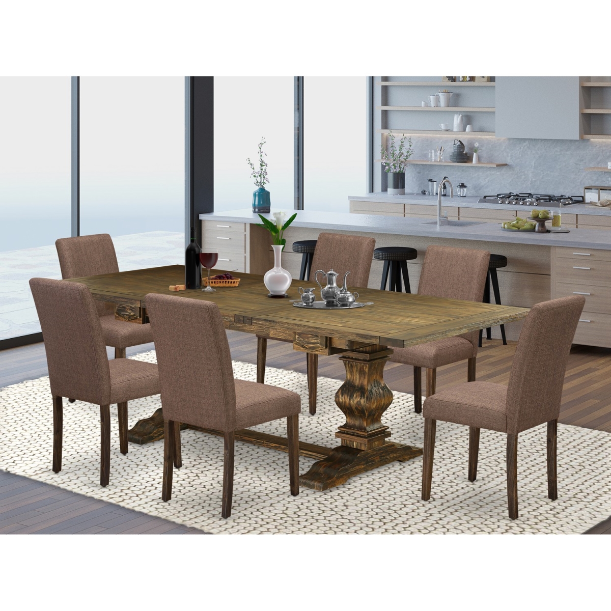 7 Piece Lassale Kitchen & Dining Room Tables Set - Distressed Jacobean & Light Sable
