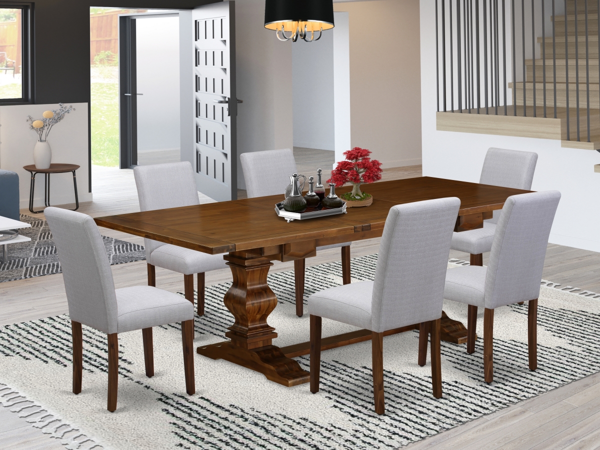 7 Piece Lassale Wood Dining Table Set - Antique Walnut & Gray