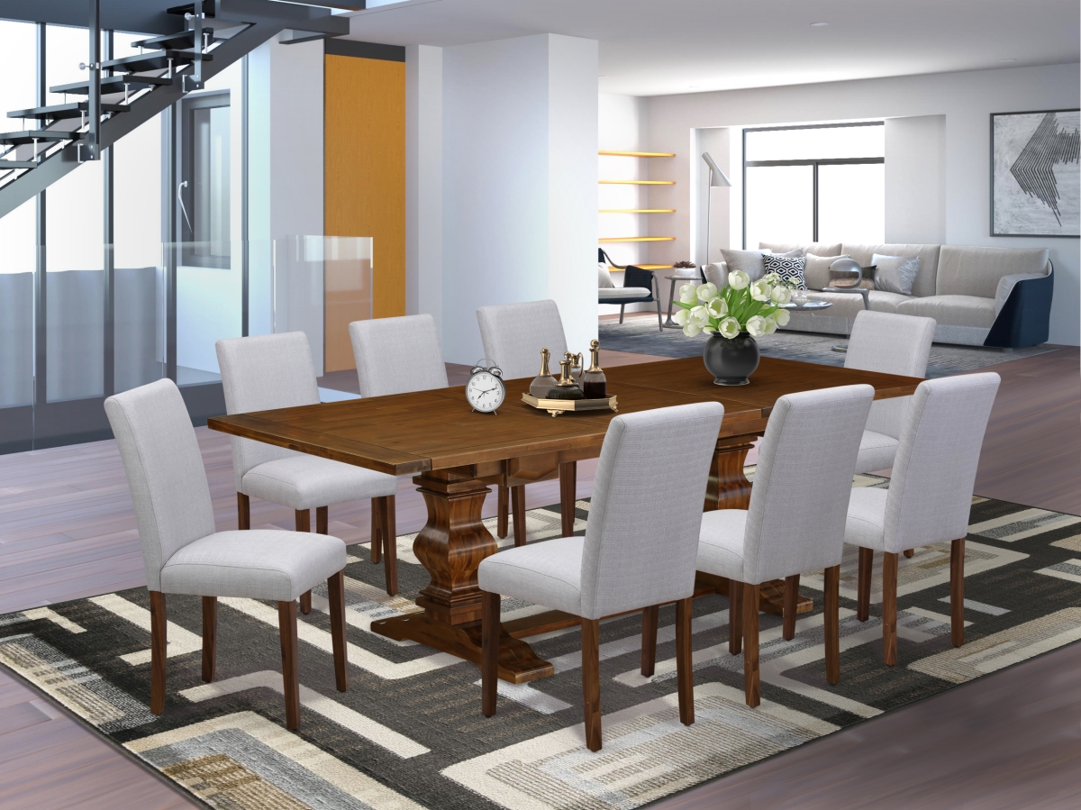 9 Piece Lassale Dining Table Set - Distressed Jacobean & Light Sable