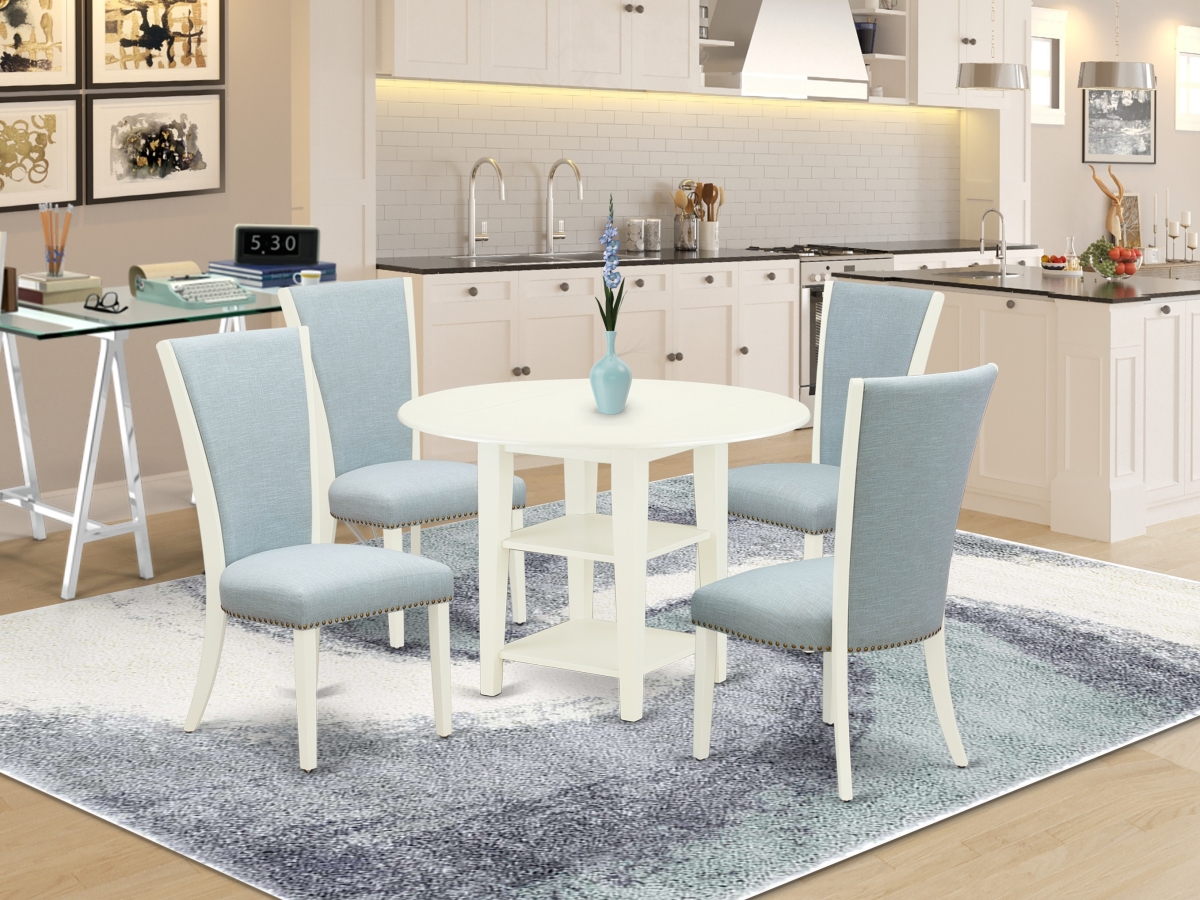 Sudbury Dining Set - Linen White & Baby Blue, Set of 4