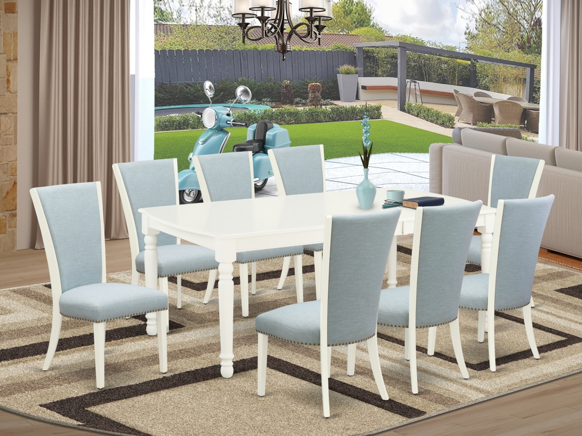 Dover Modern Dining Table Set - Linen White & Baby Blue, Set of 8