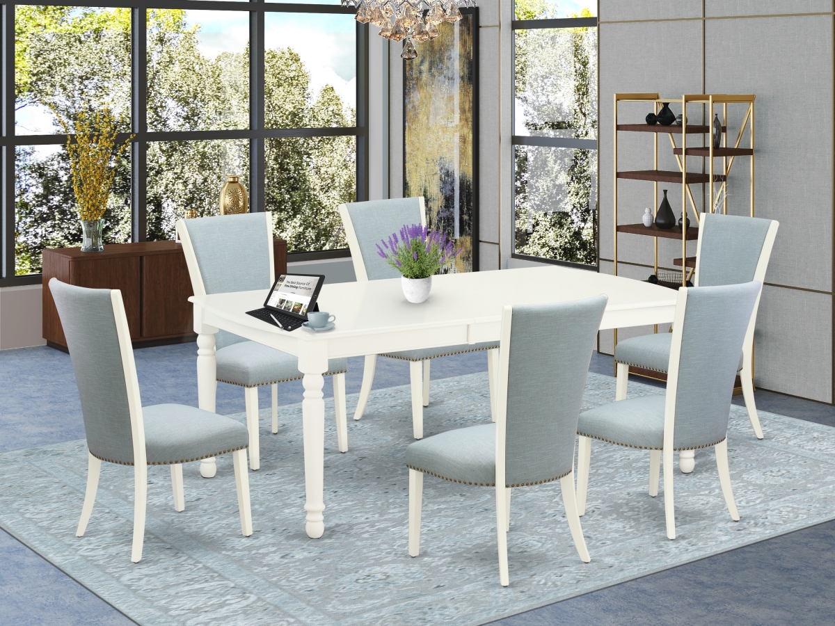 Dover Kitchen Table Set - Linen White & Baby Blue, Set of 6