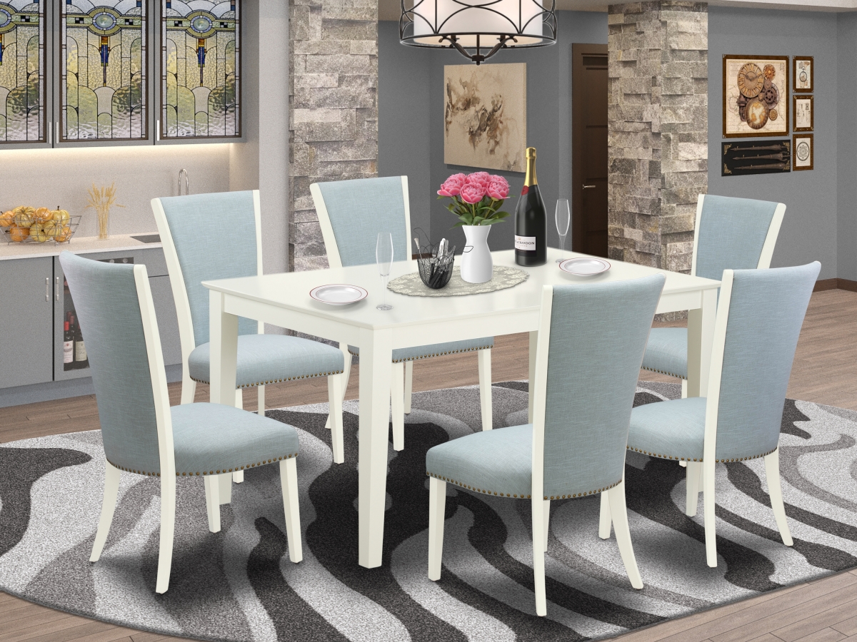 Capri Modern Dining Table Set - Linen White & Baby Blue, Set of 6