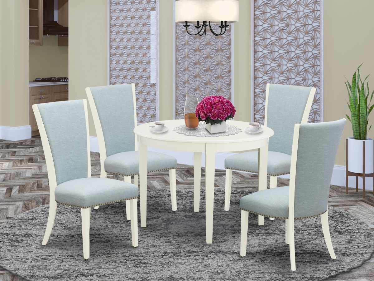 Boston Dining Room Table Set - Linen White & Baby Blue, Set of 4