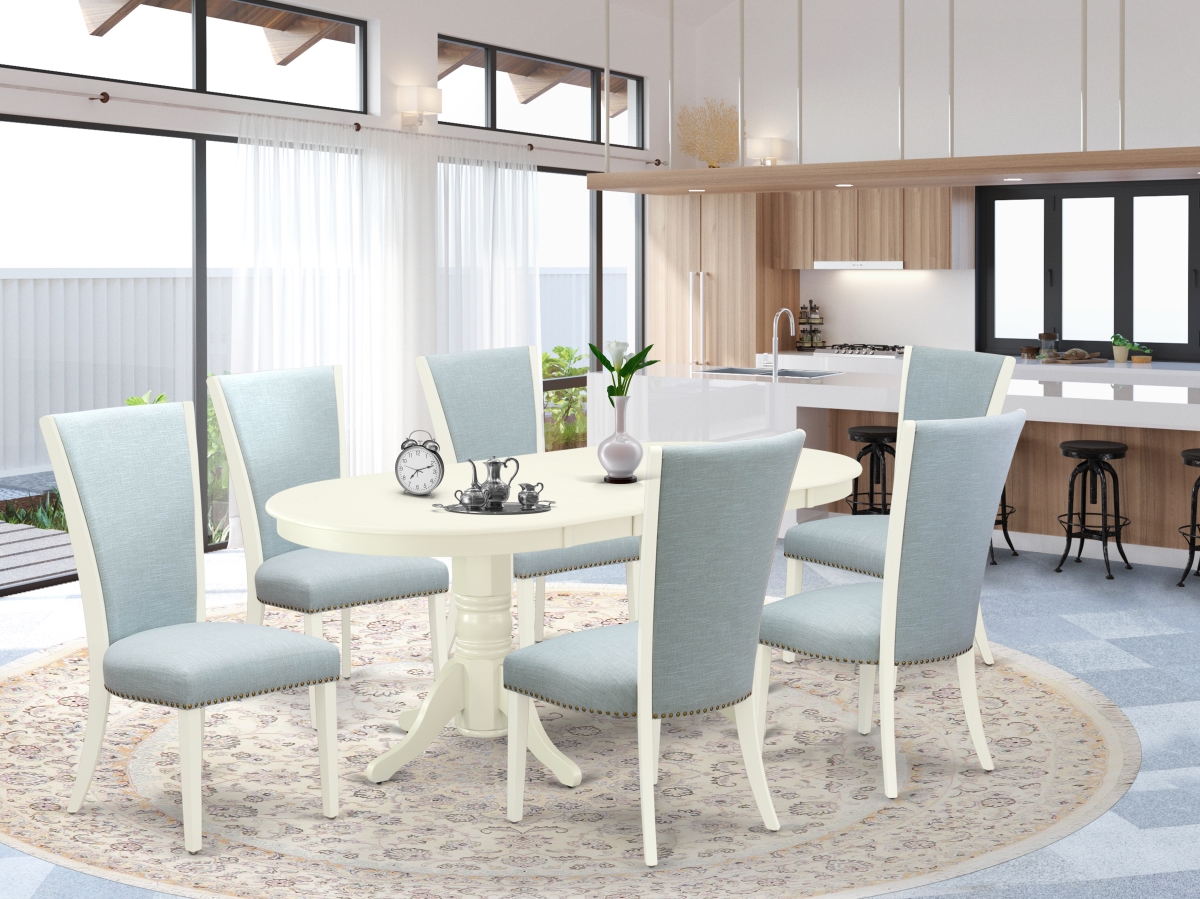 Vancouver Dining Set - Linen White & Baby Blue, Set of 6