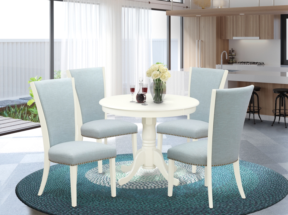 Antique Dining Room Table Set - Linen White & Baby Blue, Set of 4