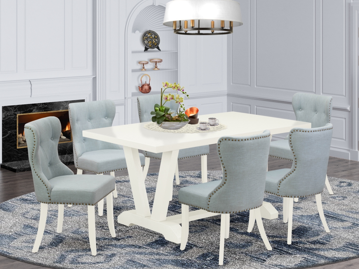 7 Piece V-Style Modern Dining Set - Linen White