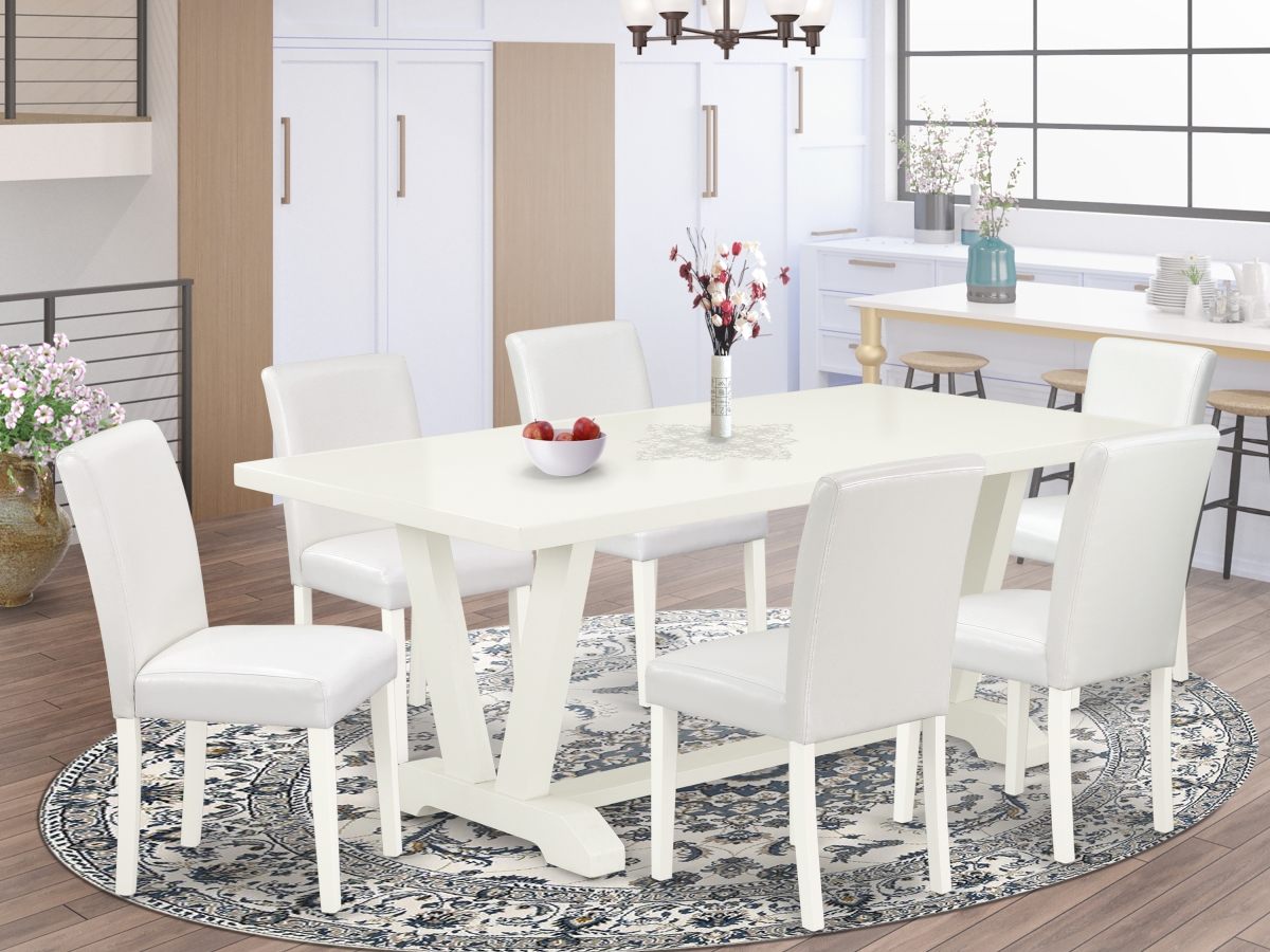 7 Piece V-Style Beautiful Sining Room Set - White & Linen White