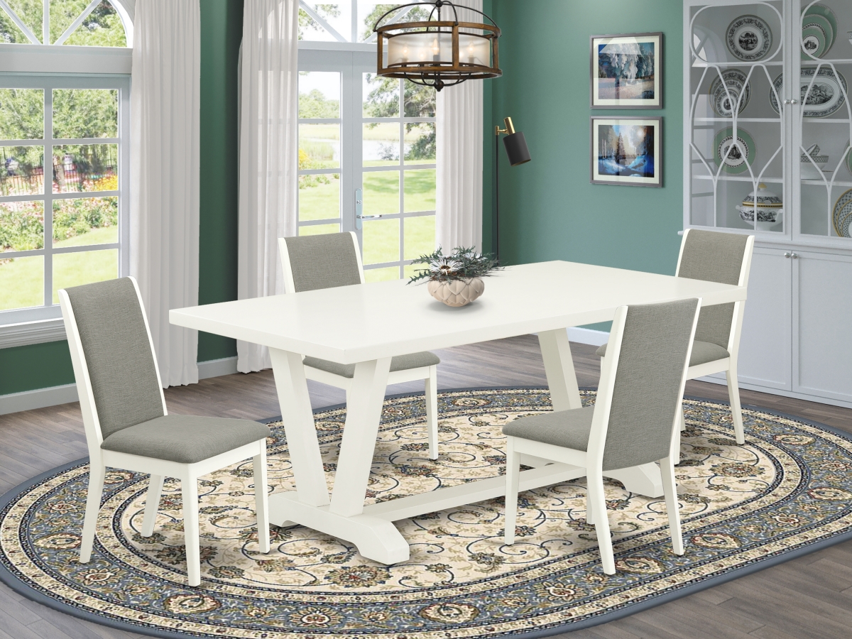 5 Piece V-Style Dining Room Set - Linen White