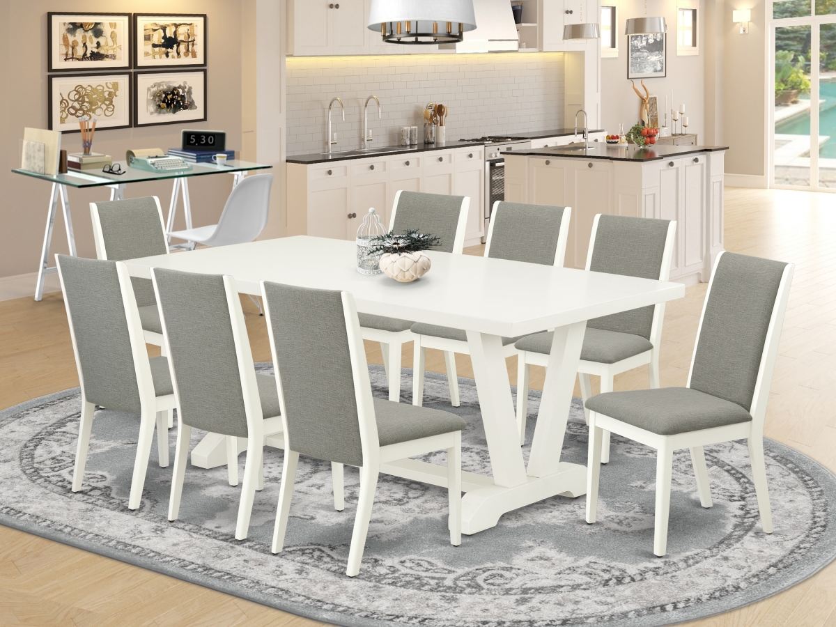 9 Piece V-Style Awesome Dining Table Set - Shitake & Linen White