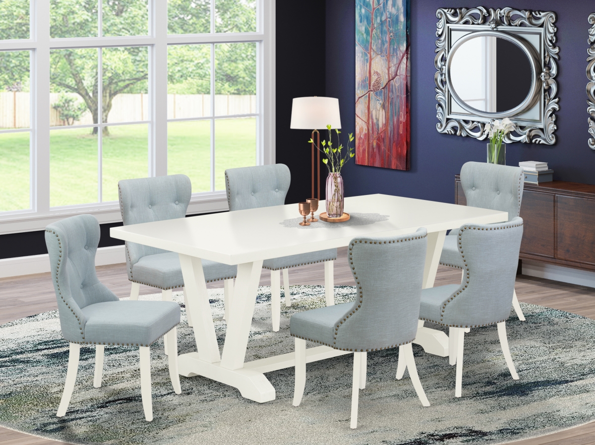 7 Piece V-Style Dinette Set - Linen White