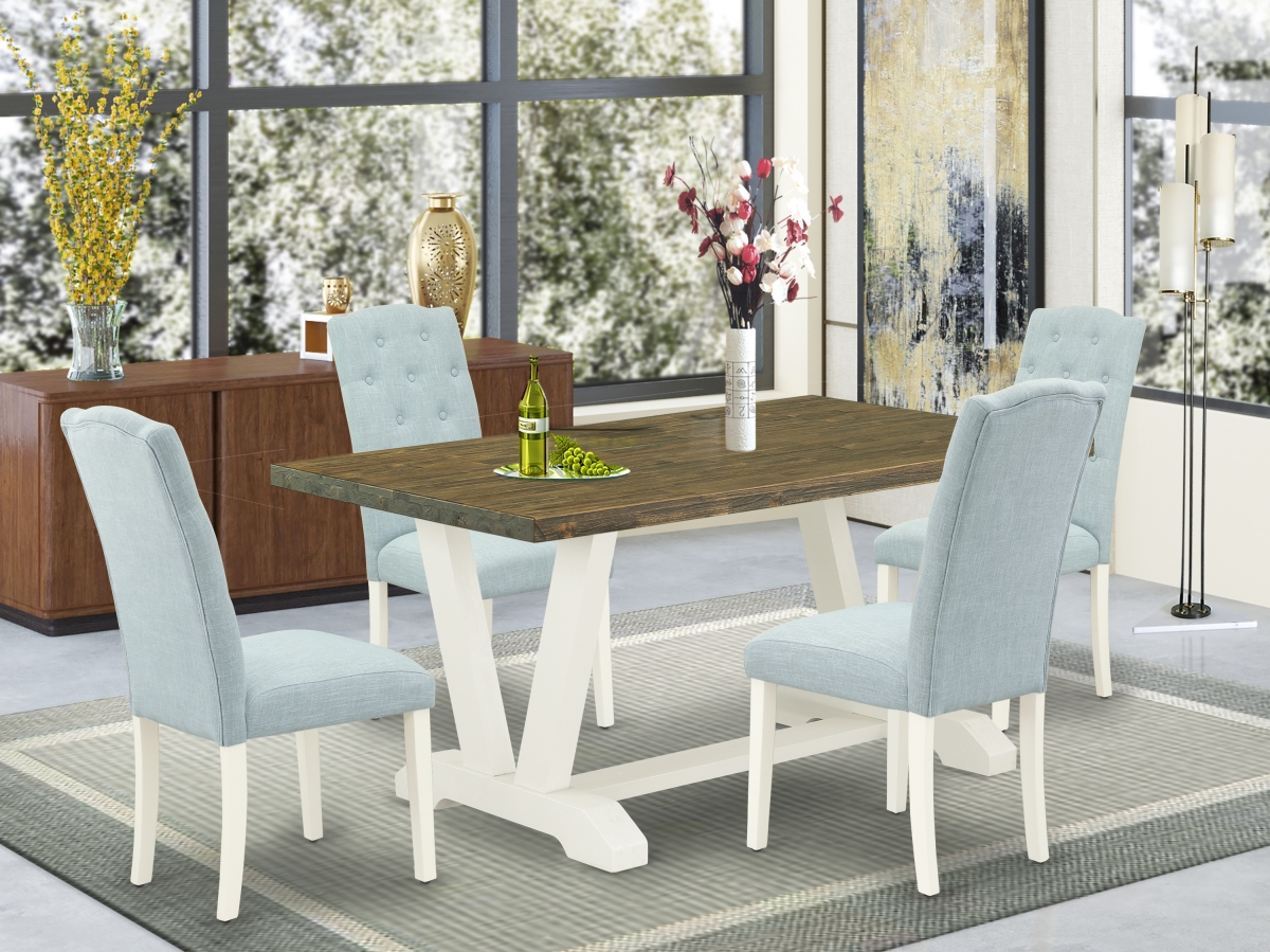 5 Piece V-Style Dining Set - Linen White