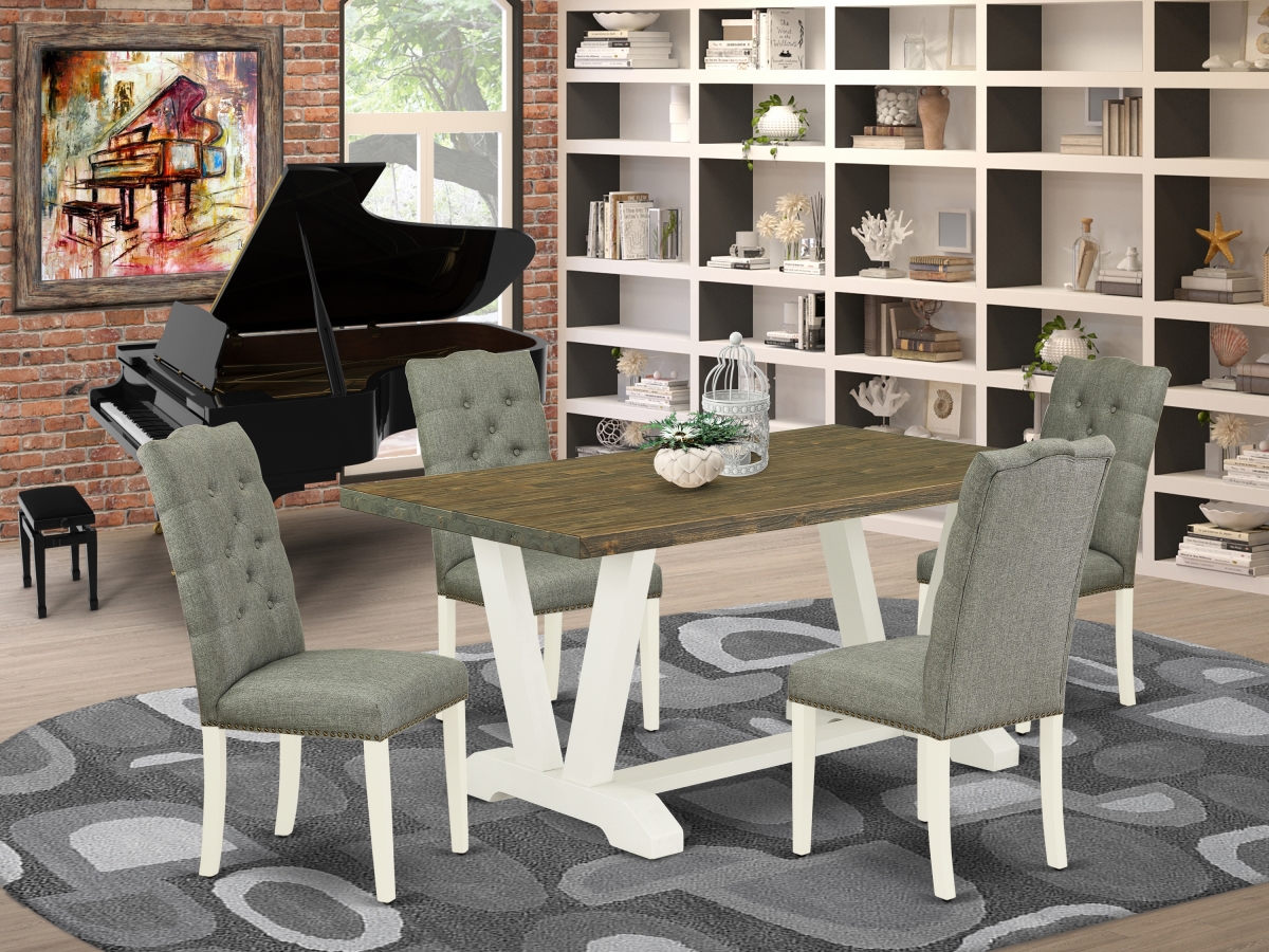 5 Piece V-Style Dining Set - Linen White