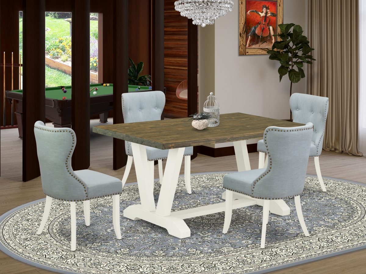 5 Piece V-Style Dining Table Set - Linen White