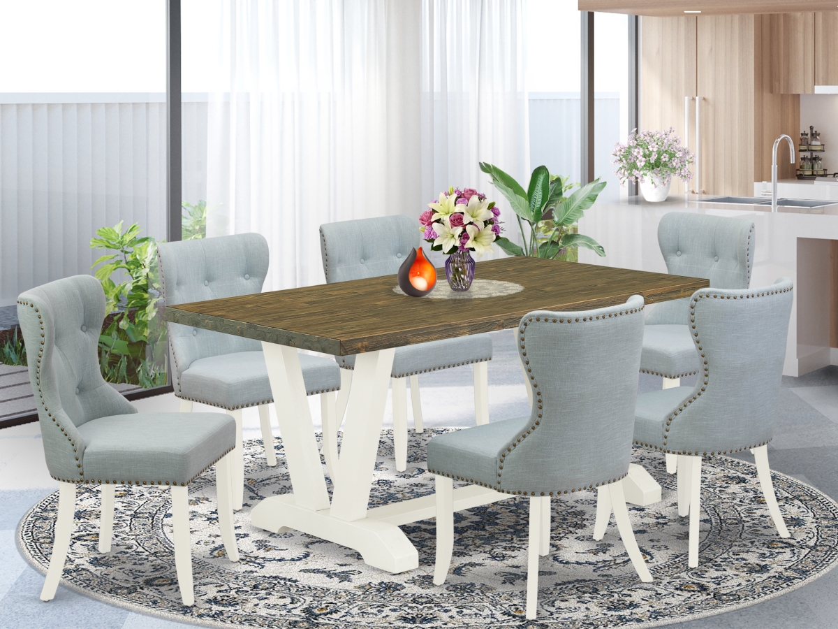 7 Piece V-Style Dining Set - Linen White
