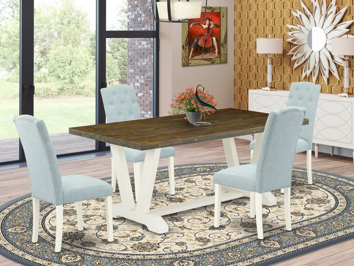 5 Piece V-Style Dining Table Set - Linen White