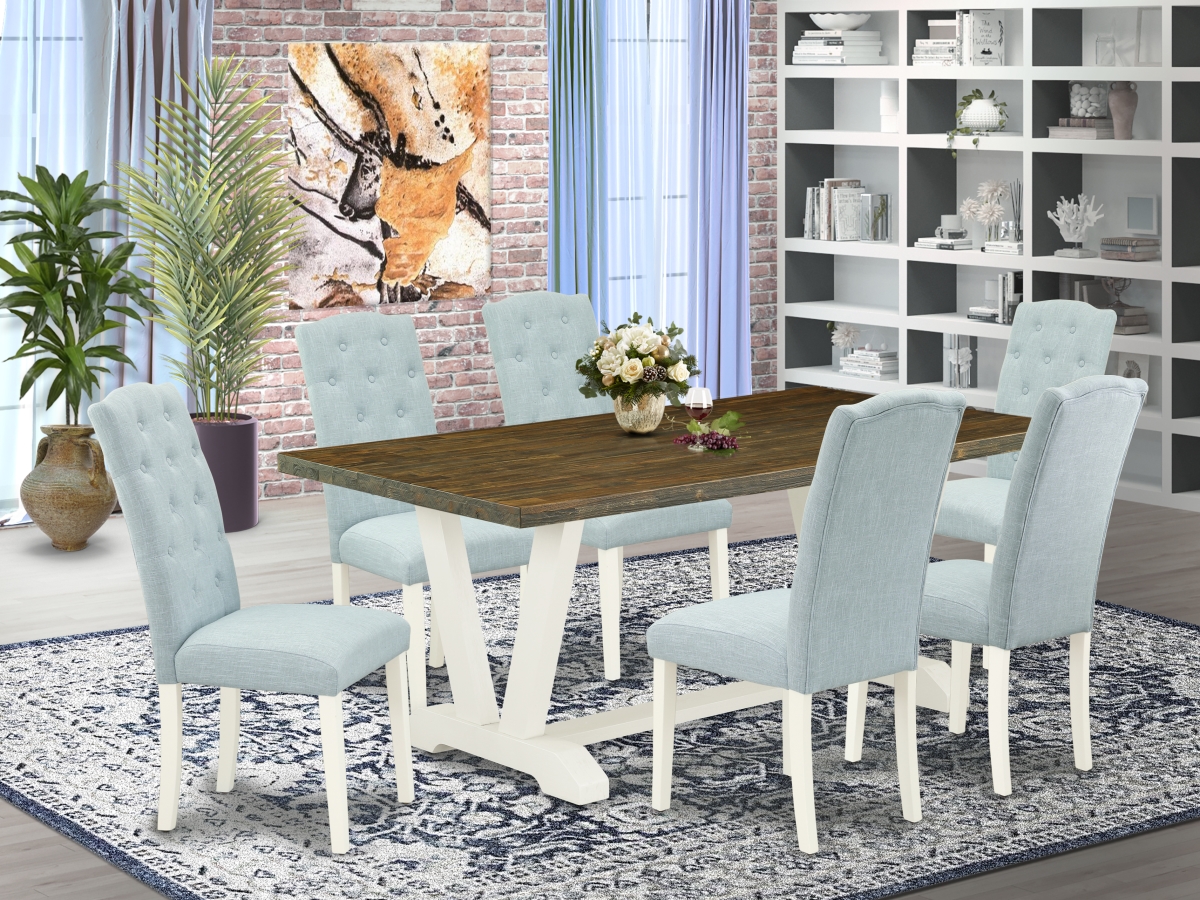 7 Piece V-Style Dining Room Set - Linen White