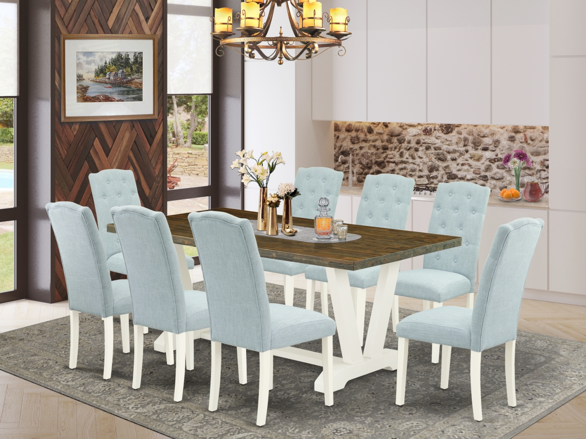 9 Piece V-Style Kitchen Dining Room Set - Linen White