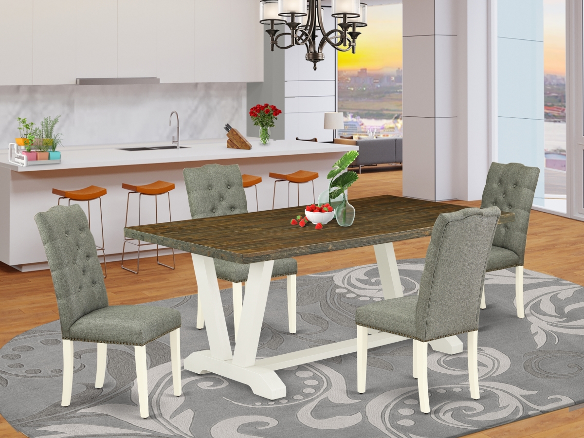 5 Piece V-Style Dinette Room Set - Linen White