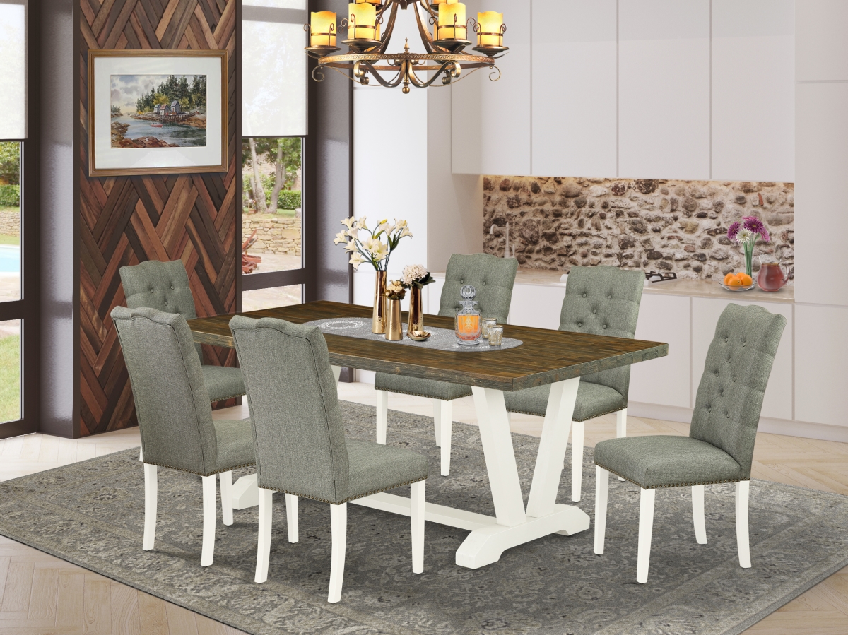 7 Piece V-Style Kitchen Dining Set - Linen White