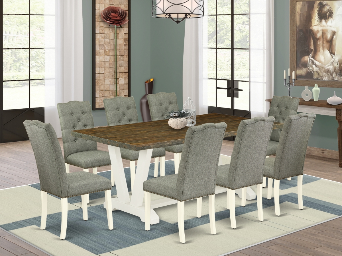 9 Piece V-Style Dinette Set - Linen White