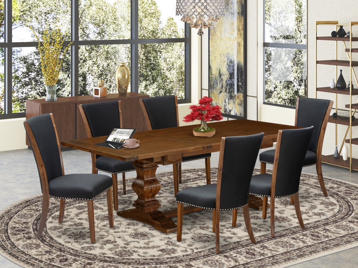 7 Piece Lassale Dining Table Set - Antique Walnut & Black