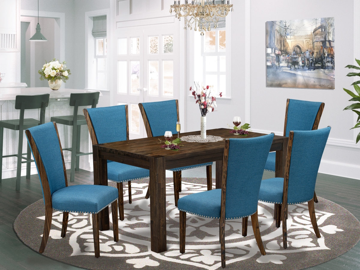 7 Piece Celina Dining Room Set - Distressed Jacobean & Blue