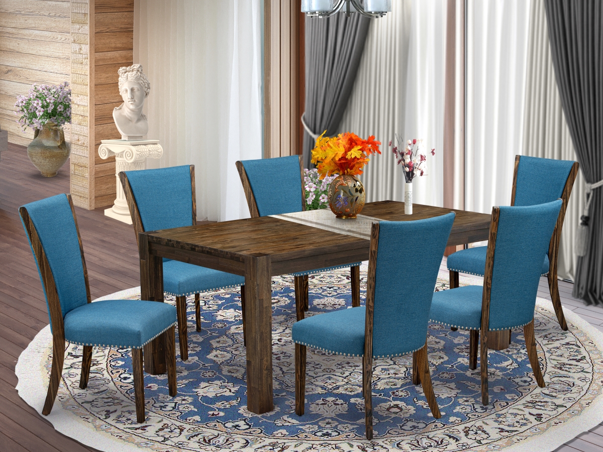 7 Piece Lismore Dining Room Table Set - Distressed Jacobean & Blue