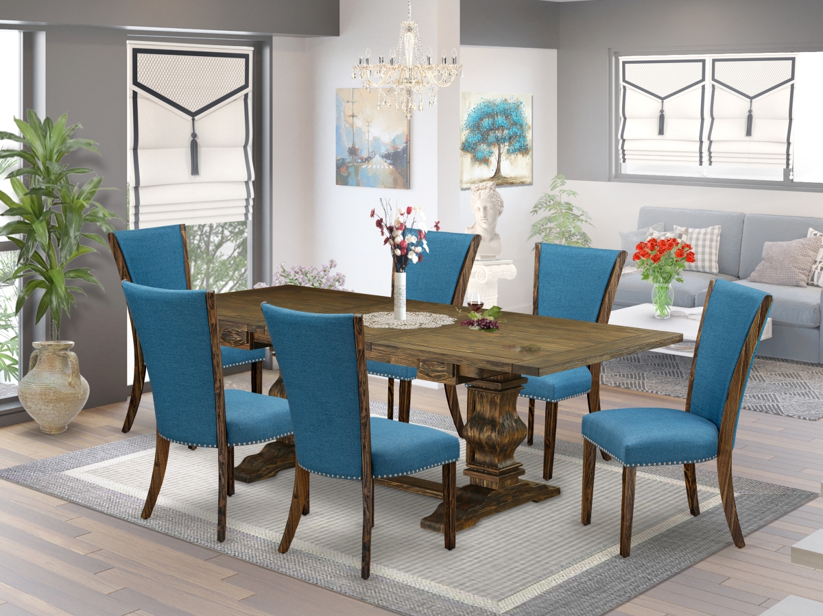 7 Piece Lassale Dinette Set - Distressed Jacobean & Blue