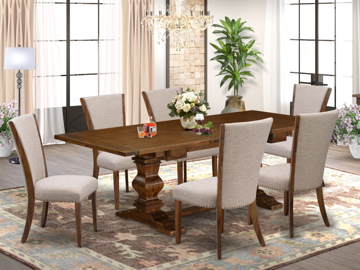 7 Piece Lassale Dining Set - Antique Walnut & Light Tan