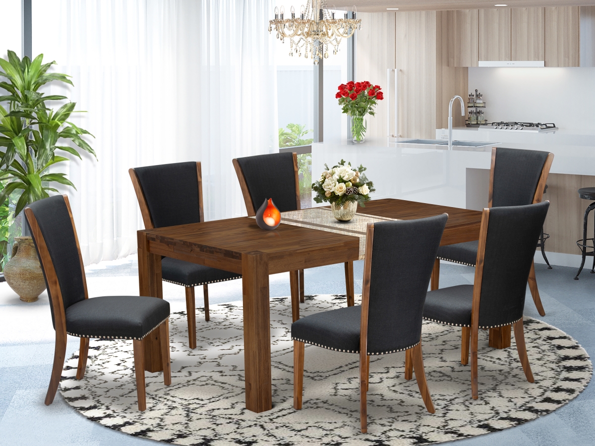 7 Piece Lismore Kitchen Dining Room Set - Sand Blasting Antique Walnut & Black
