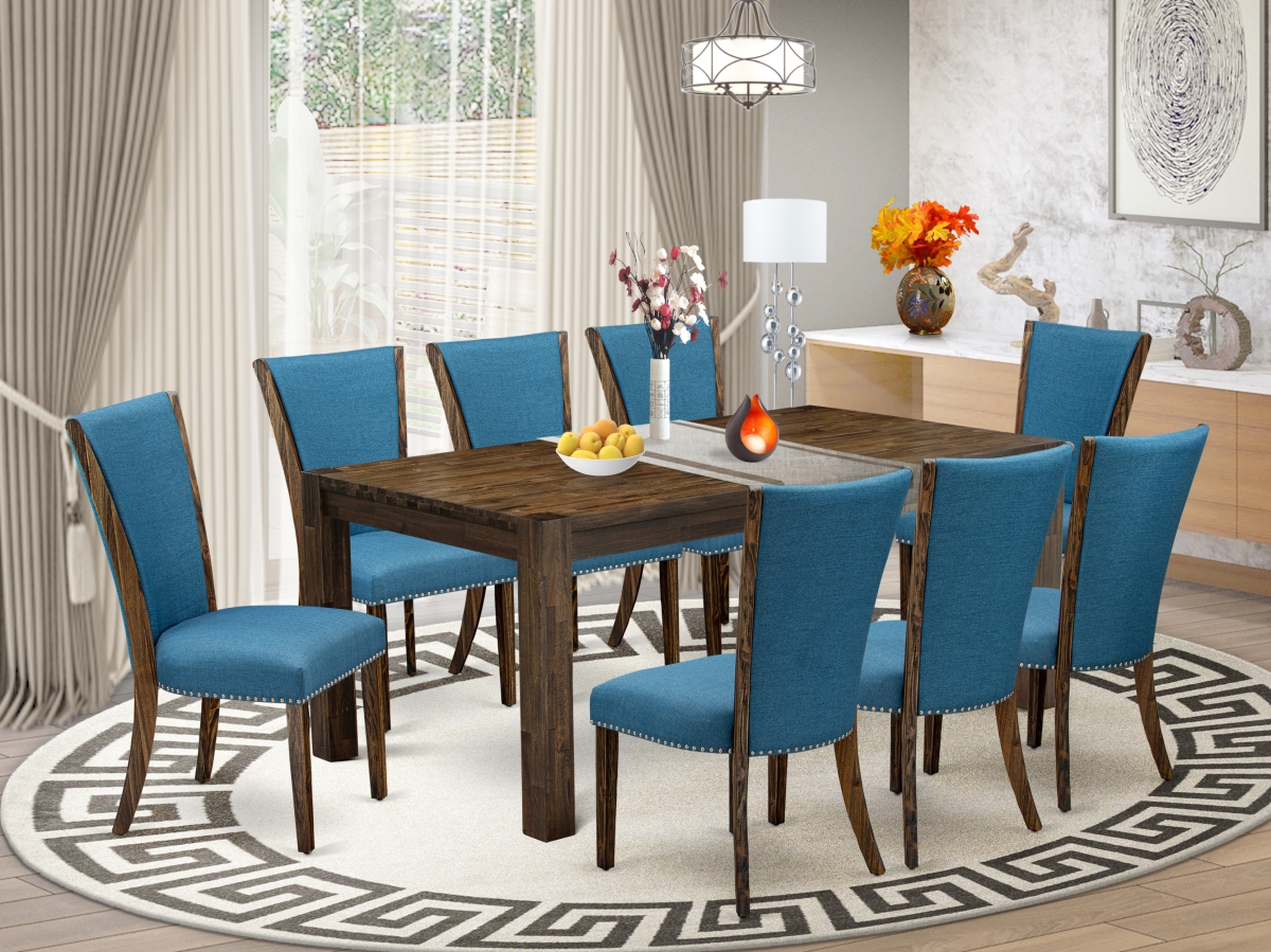 9 Piece Lismore Modern Dining Table Set - Distressed Jacobean & Blue
