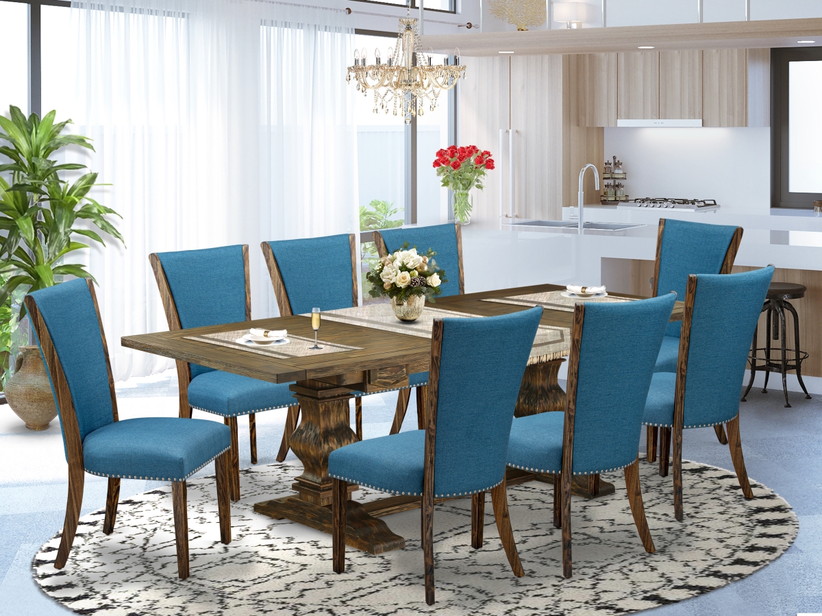 9 Piece Lassale Kitchen Table Set - Distressed Jacobean & Blue