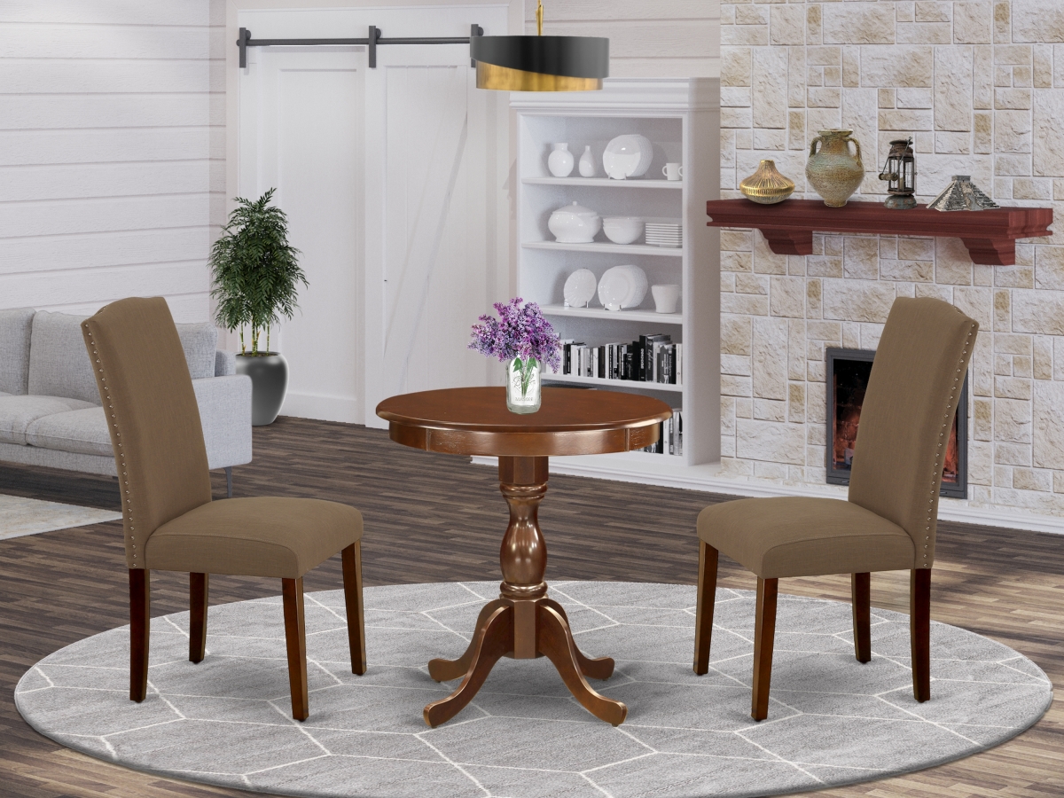 East West Furniture 3-Pc Dining Table Set - 4 Dining Chairs and 1 Kitchen Table (Mahogany Finish) - Linen white