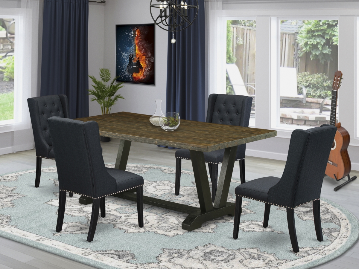 5 Piece V-Style Dining Table Set - Wire Brush Black