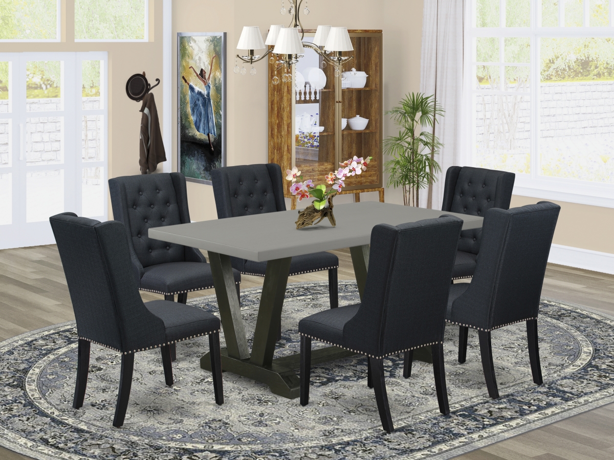 7 Piece V-Style Dining Room Set - Wire Brush Black