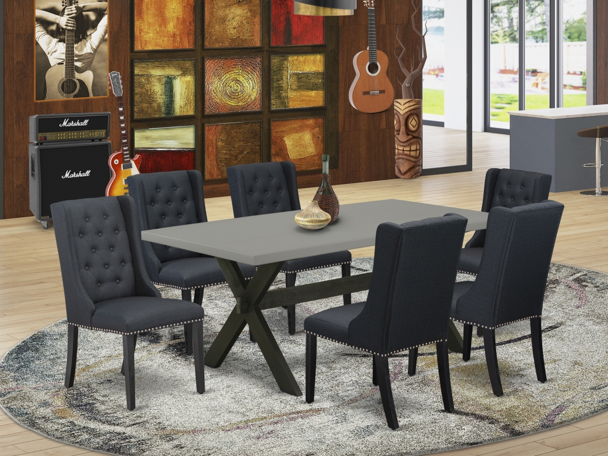 7 Piece X-Style Dining Table Set - Wire Brush Black