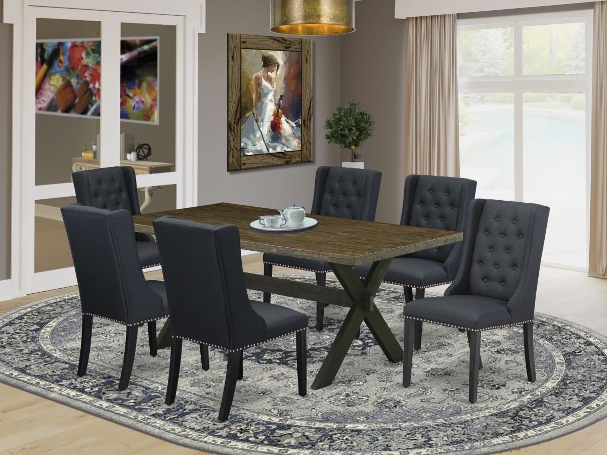 7 Piece X-Style Dining Table Set - Wire Brush Black