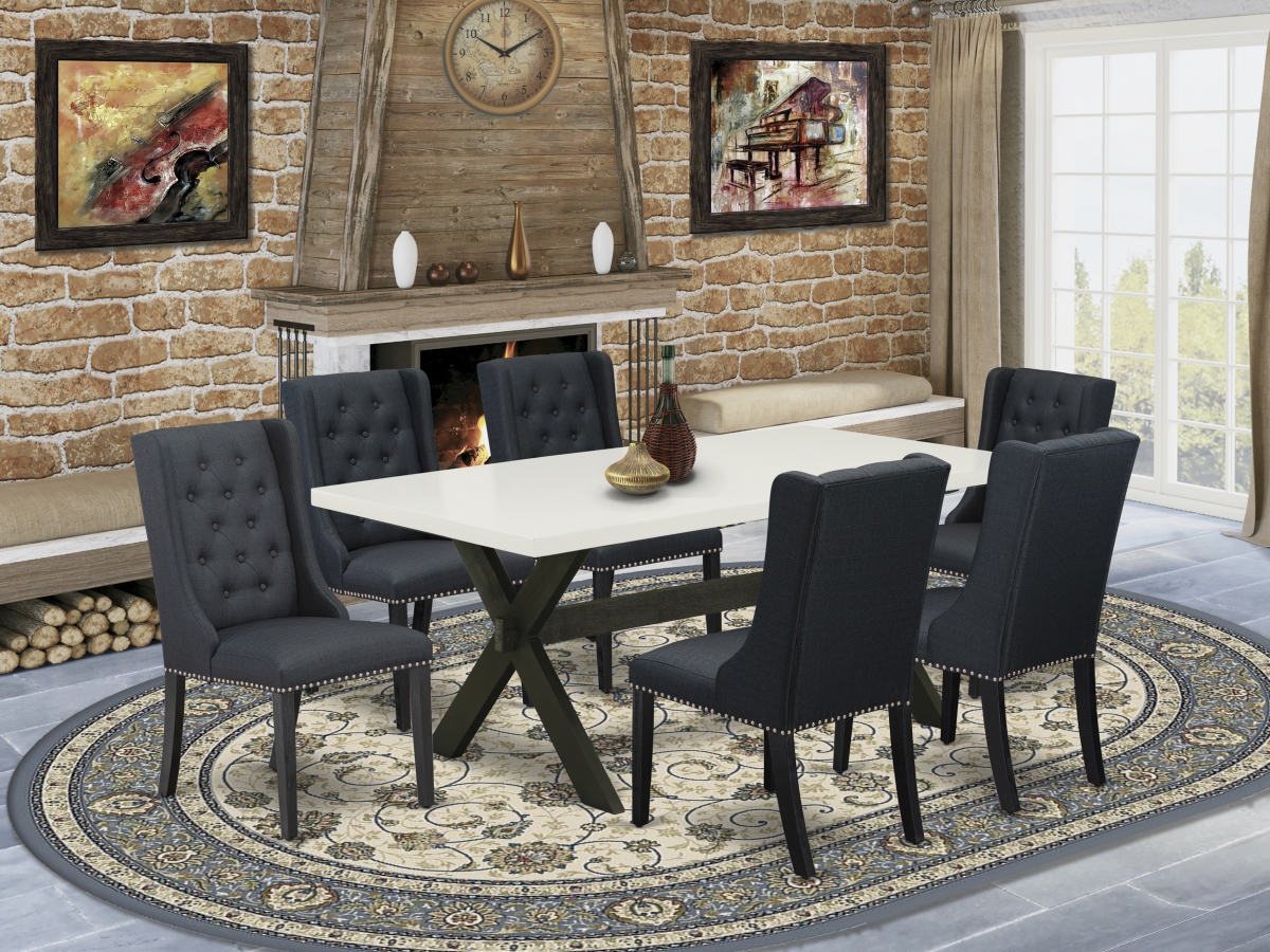 7 Piece X-Style Kitchen Table Set - Wire Brush Black