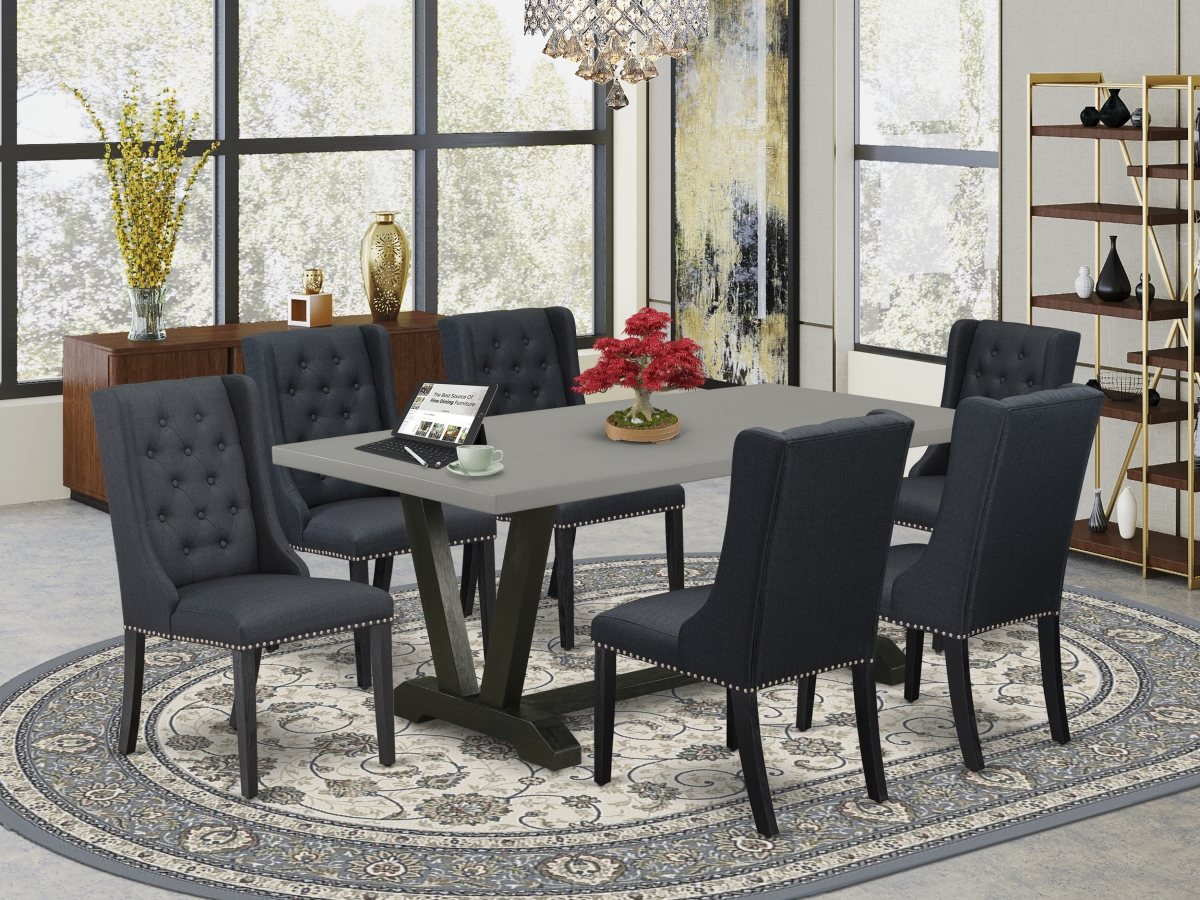 7 Piece V-Style Kitchen Table Set - Wire Brush Black