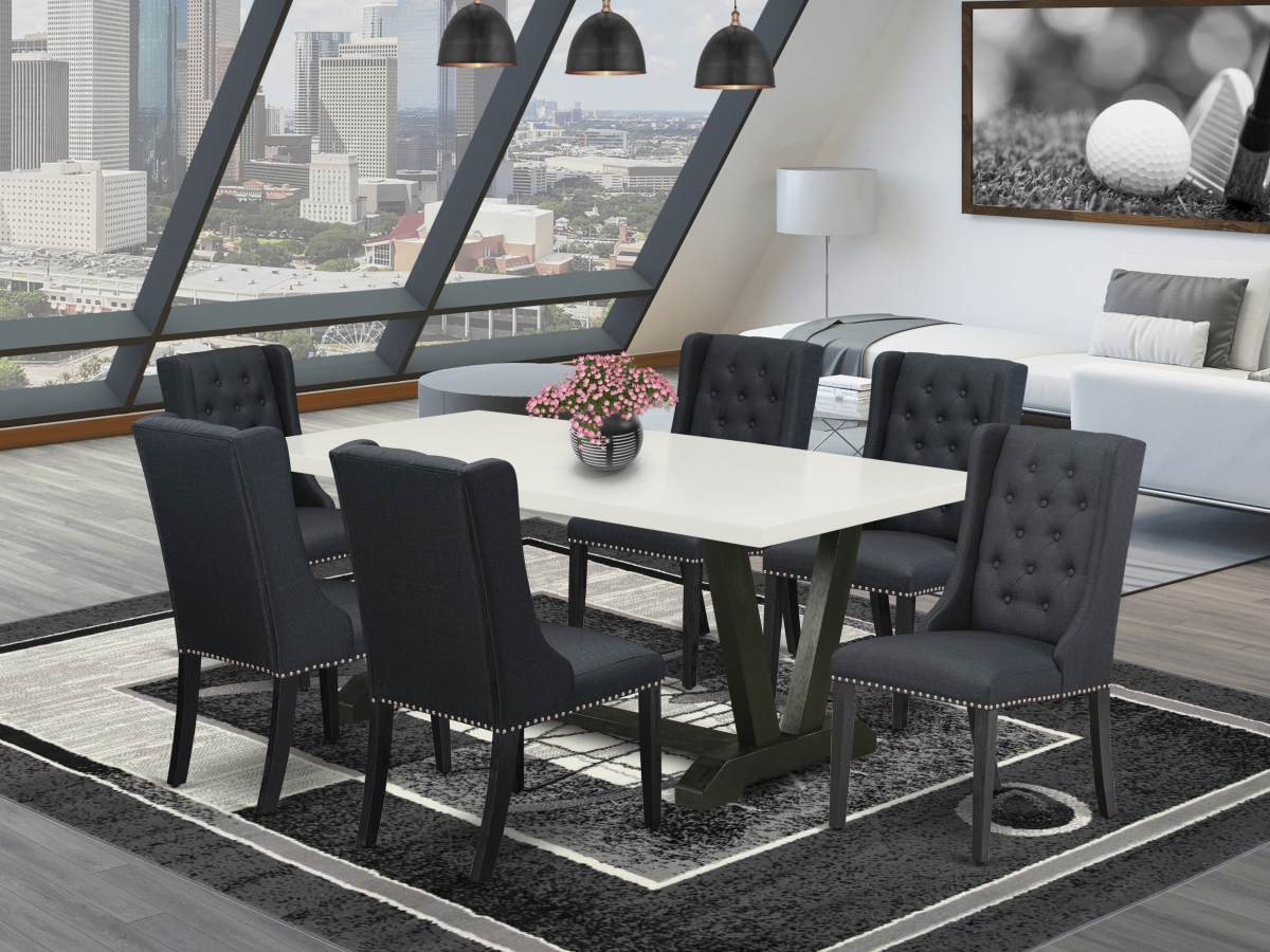 7 Piece V-Style Kitchen Table Set - Wire Brush Black
