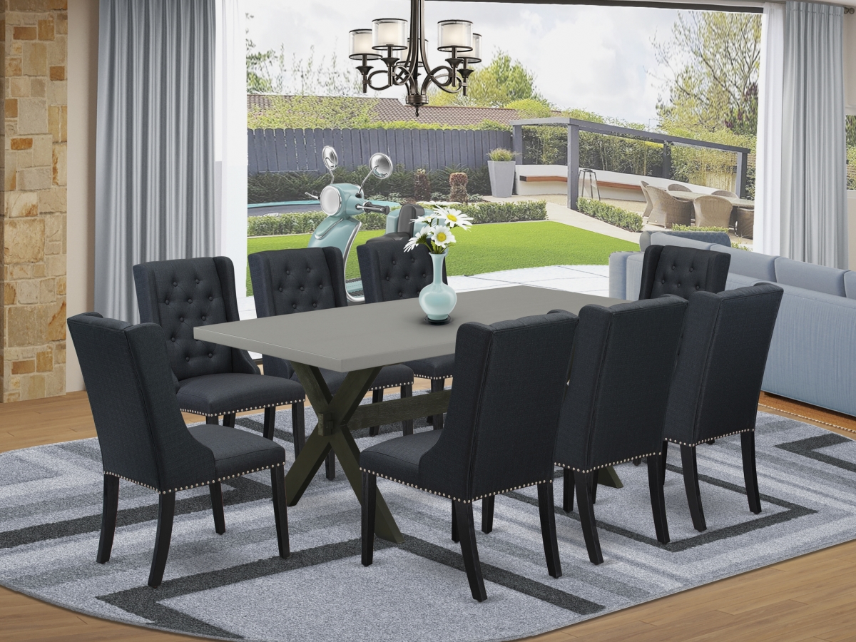 9 Piece X-Style Dining Room Set - Wire Brush Black