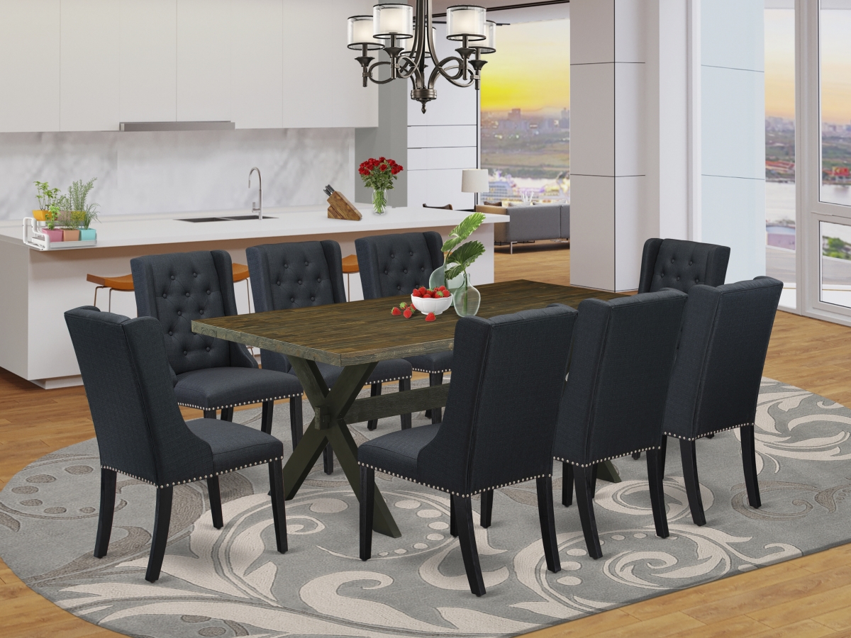 9 Piece X-Style Dining Set - Wire Brush Black
