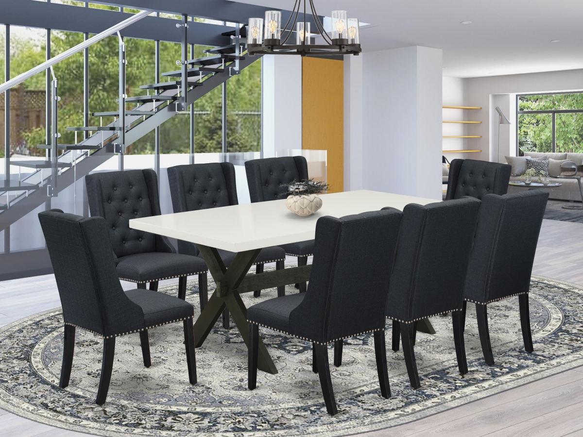 9 Piece X-Style Dining Set - Wire Brush Black