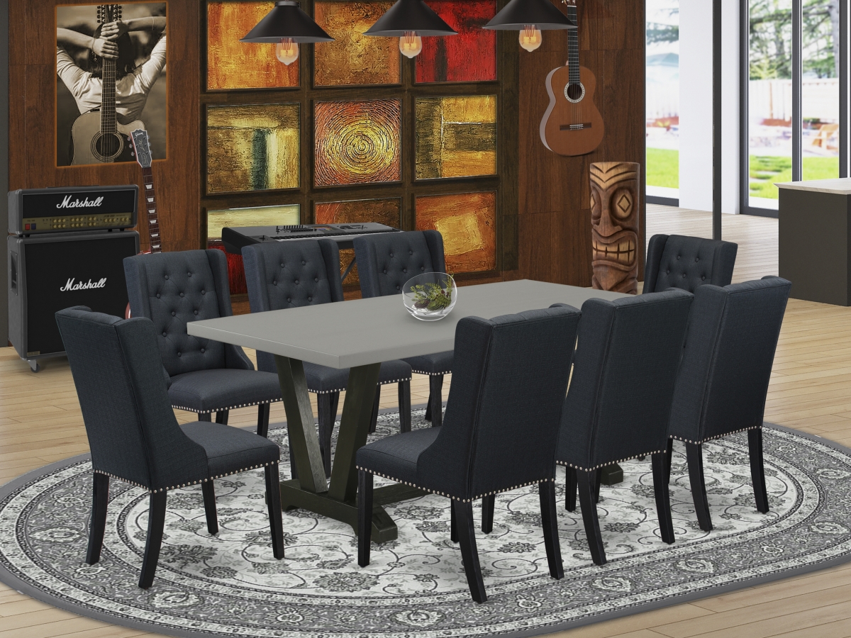 9 Piece V-Style Dining Room Set - Wire Brush Black