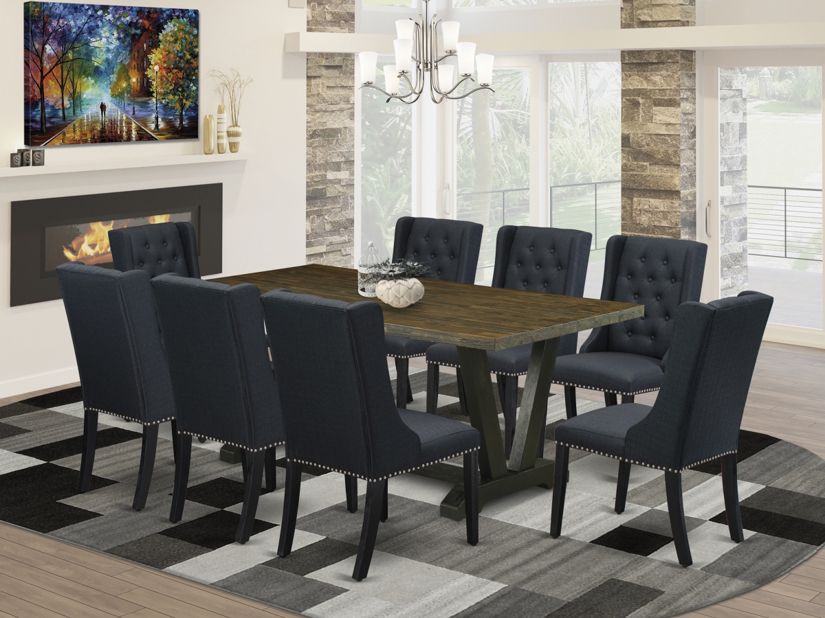 9 Piece V-Style Dining Set - Wire Brush Black