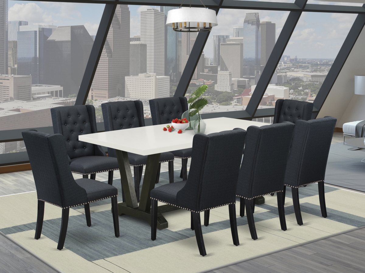 9 Piece V-Style Dining Set - Wire Brush Black