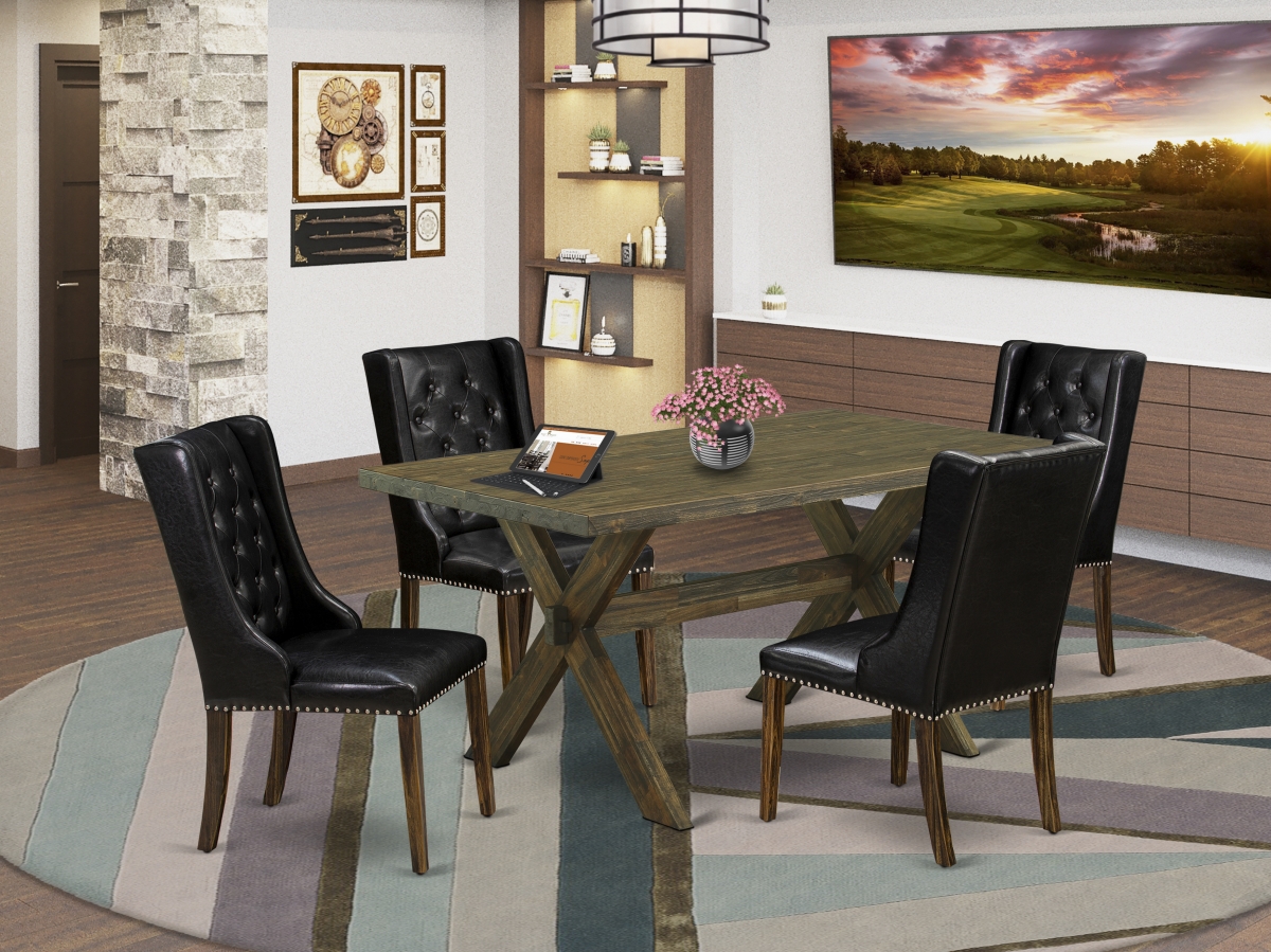 5 Piece X-Style Dining Table Set - Distressed Jacobean
