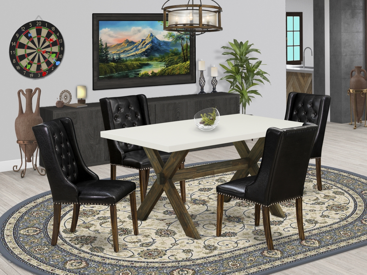 5 Piece X-Style Dining Table Set - Distressed Jacobean